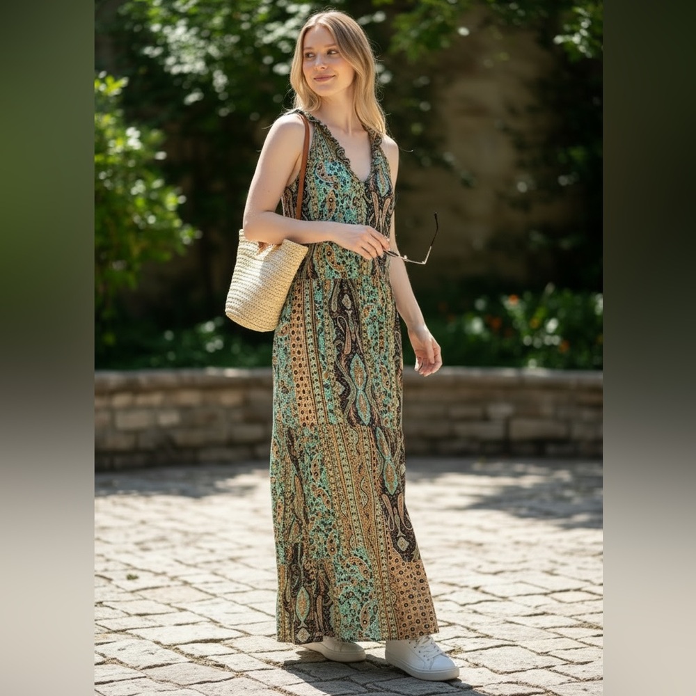 PAANI Paisley‎ Bohemian Maxi Dress Sleeveless M